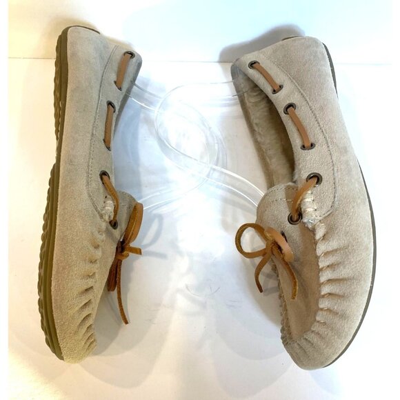 Lucky Brand Womens Fur Lined Beige Suede Moccasins Rubber Sole Size EU 40/US 10 - Picture 4 of 11